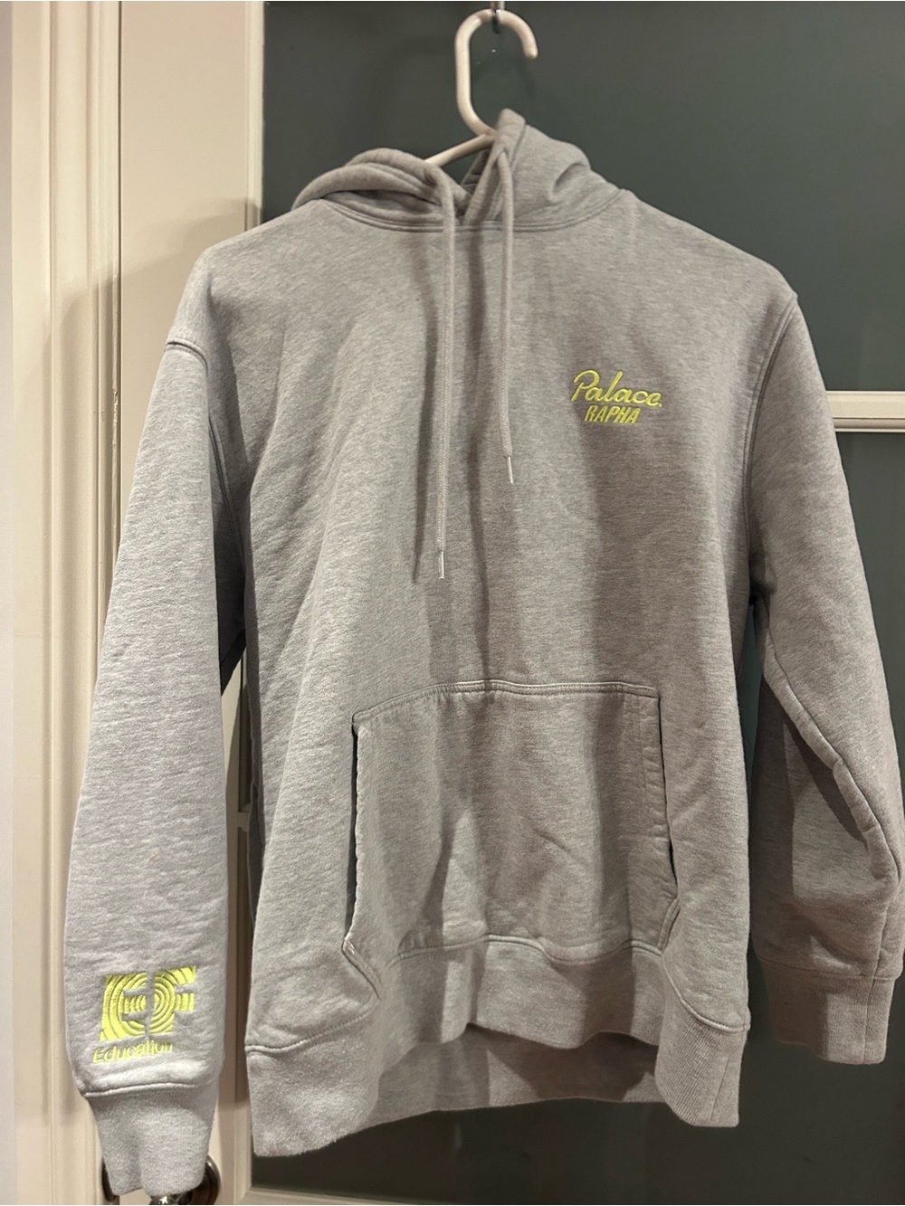 PALACE Gray Hoodie with Neon Yellow Logo